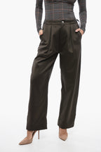 Burberry Pleated Baloon-Fit Pants with Half-Belt