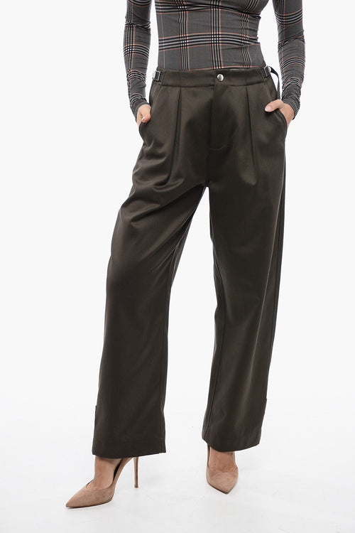 Burberry Pleated Baloon-Fit Pants with Half-Belt
