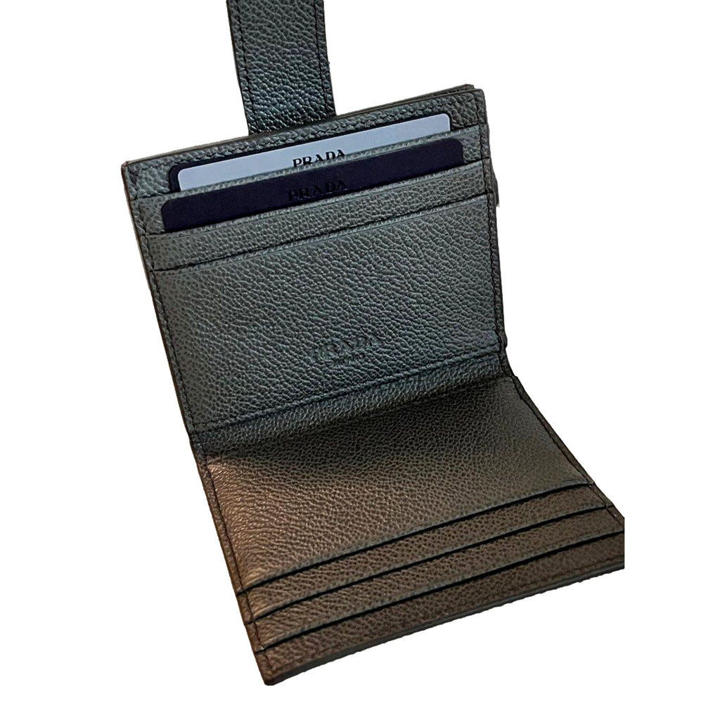Prada Grey Vitello Grain Leather Card  Bifold Wallet