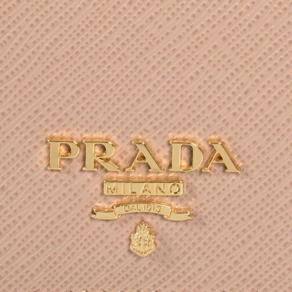 Prada Cammeo Beige Saffiano Leather Credit Card Holder Wallet