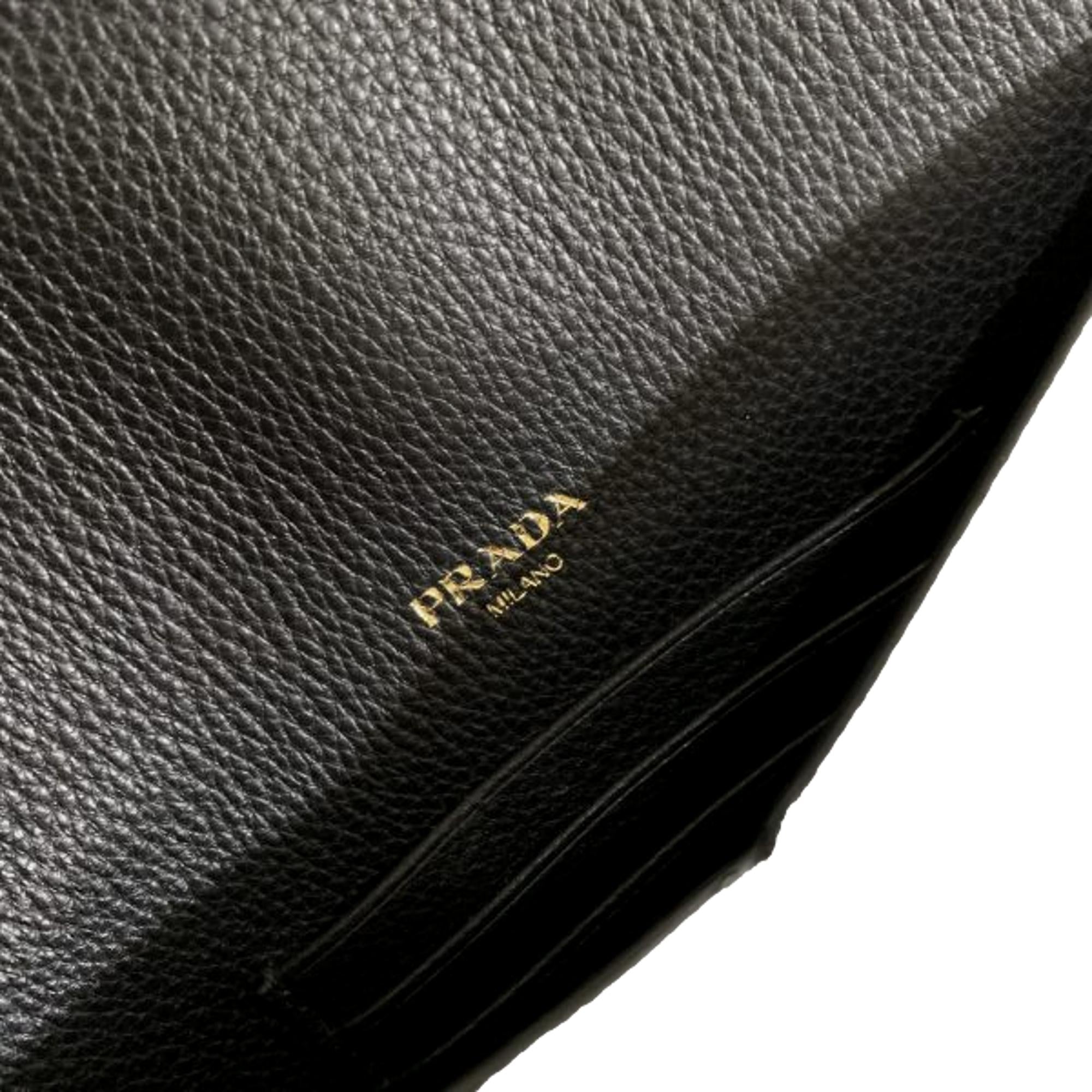 Prada Black Vitello Grain Leather Long Envelope Wallet