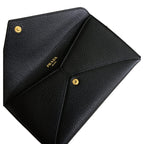 Prada Black Vitello Grain Leather Long Envelope Wallet