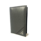 Prada Men's Vitello Micro Grain Grey Leather Vertical Card Holder