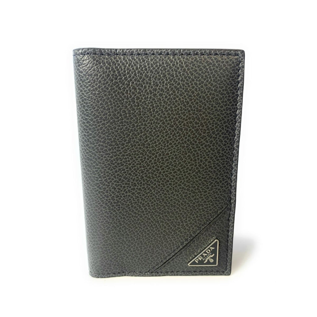 Prada Men's Vitello Micro Grain Grey Leather Vertical Card Holder