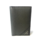 Prada Men's Vitello Micro Grain Grey Leather Vertical Card Holder