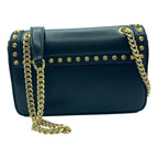 Prada Pattina Black Calf Leather Studded Flap Chain Crossbody Bag