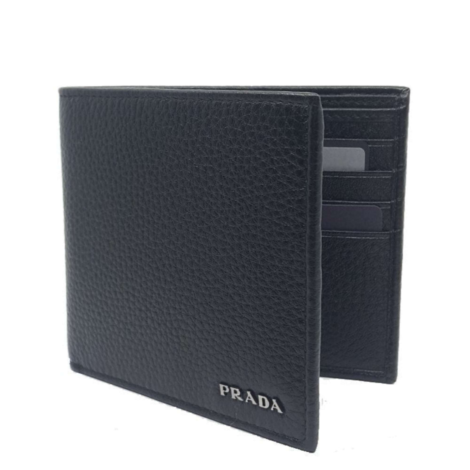 Prada Portaf. Orizzontale Nero Black Vitello Grain Leather Wallet