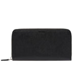 Prada Saffiano Active Black Leather Stripe Zip Around Wallet