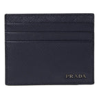Prada Saffiano Mens Baltico Blue Credit Card Wallet Silver Logo