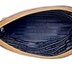 Prada Vitello Daino Cannella Brown Leather Small Cosmetic Case Clutch Bag