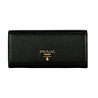 Prada Vitello Grain Black Leather ID Holder Continental Long Wallet