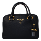 Prada Vitello Phenix Black Leather Web Stripe Crossbody Satchel Bag