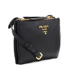 Prada Vitello Phenix Leather Gold Hardware Black Cross Body