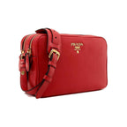 Prada Women's Red Vitello Phenix Leather Crossbody Handbag Small