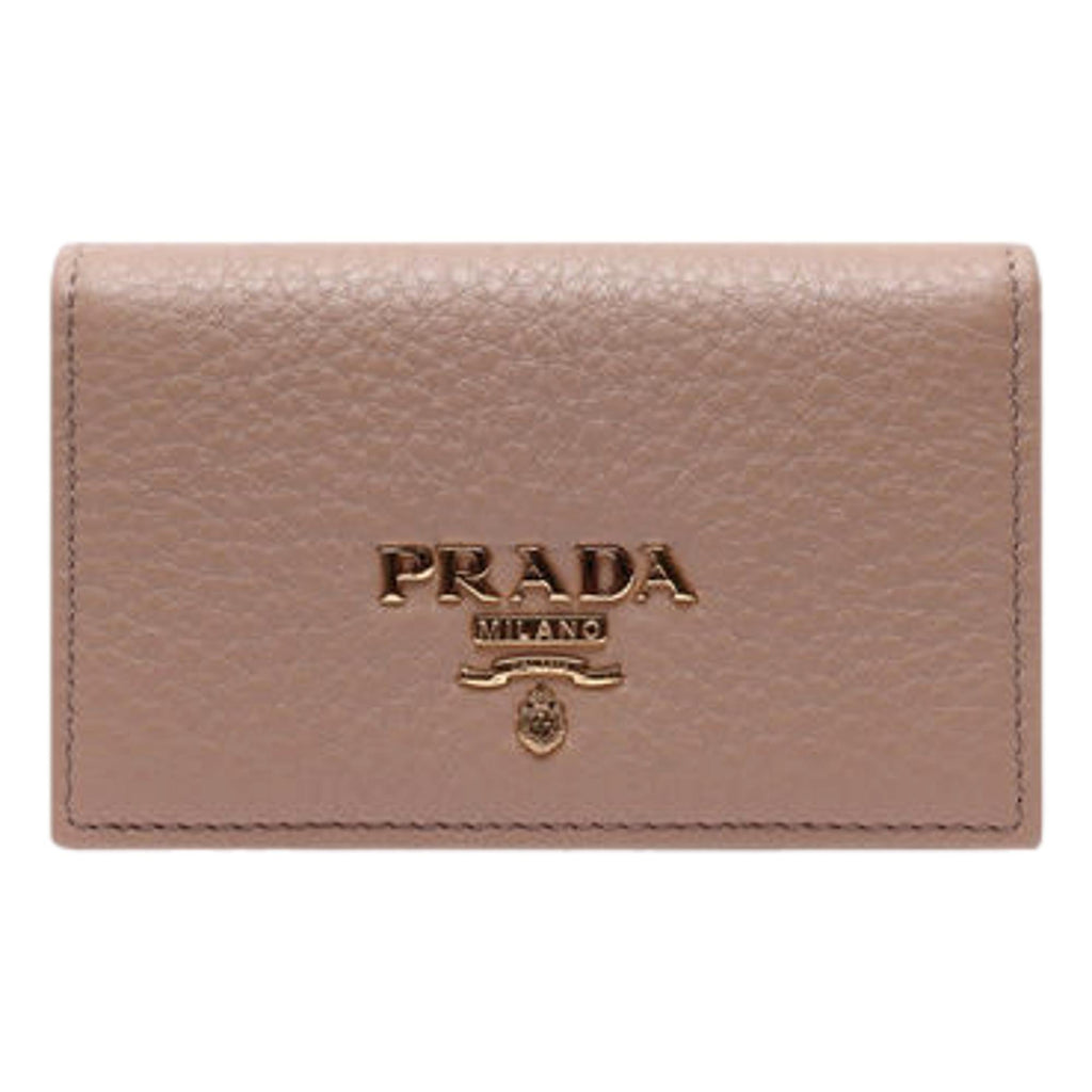 Prada Women's Vitello Grain Cammeo Beige Leather Card Case Wallet