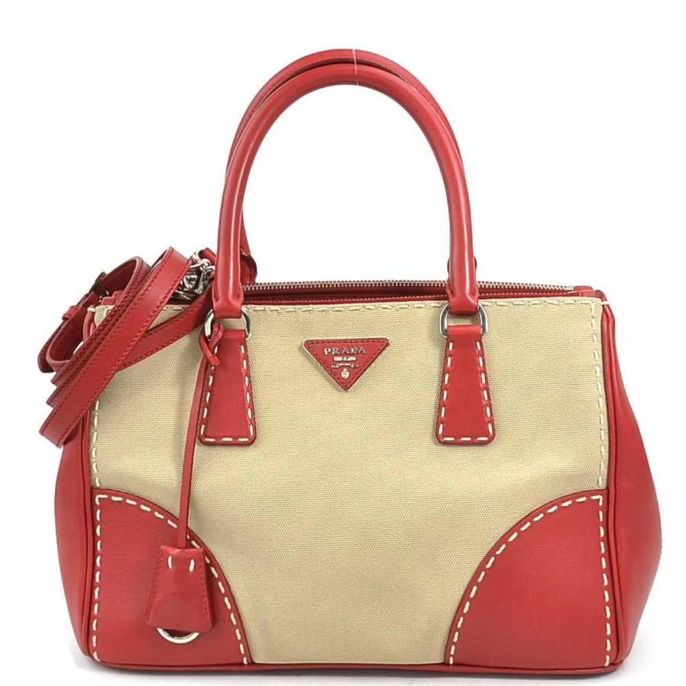 Beige Canvas Prada Handbag