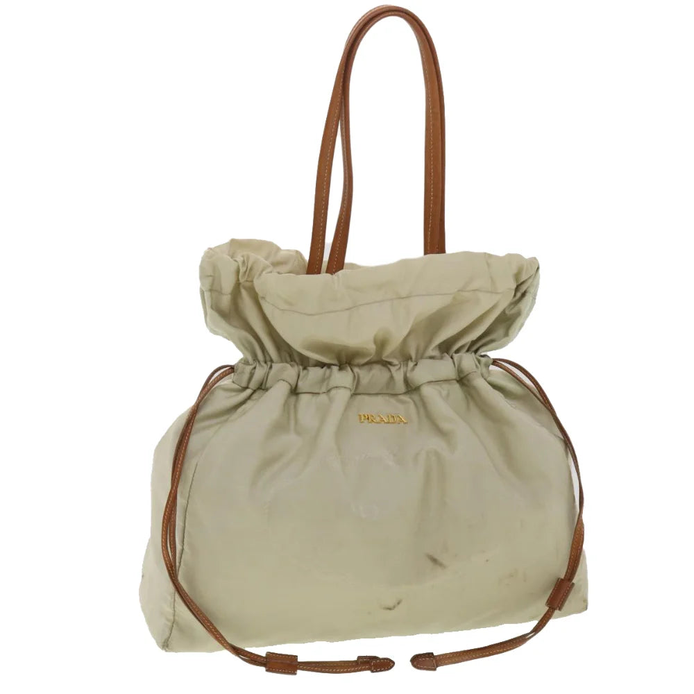 Beige Fabric Prada Shoulder Bag