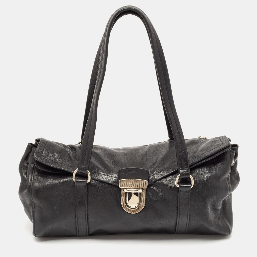 Black Leather Prada Shoulder Bag
