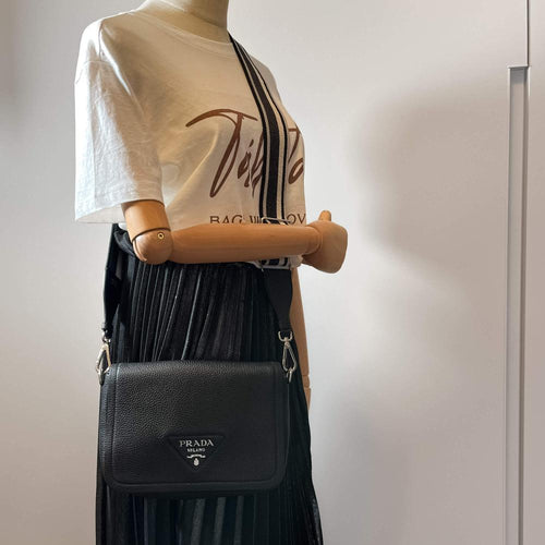 Black Leather Prada Shoulder Bag