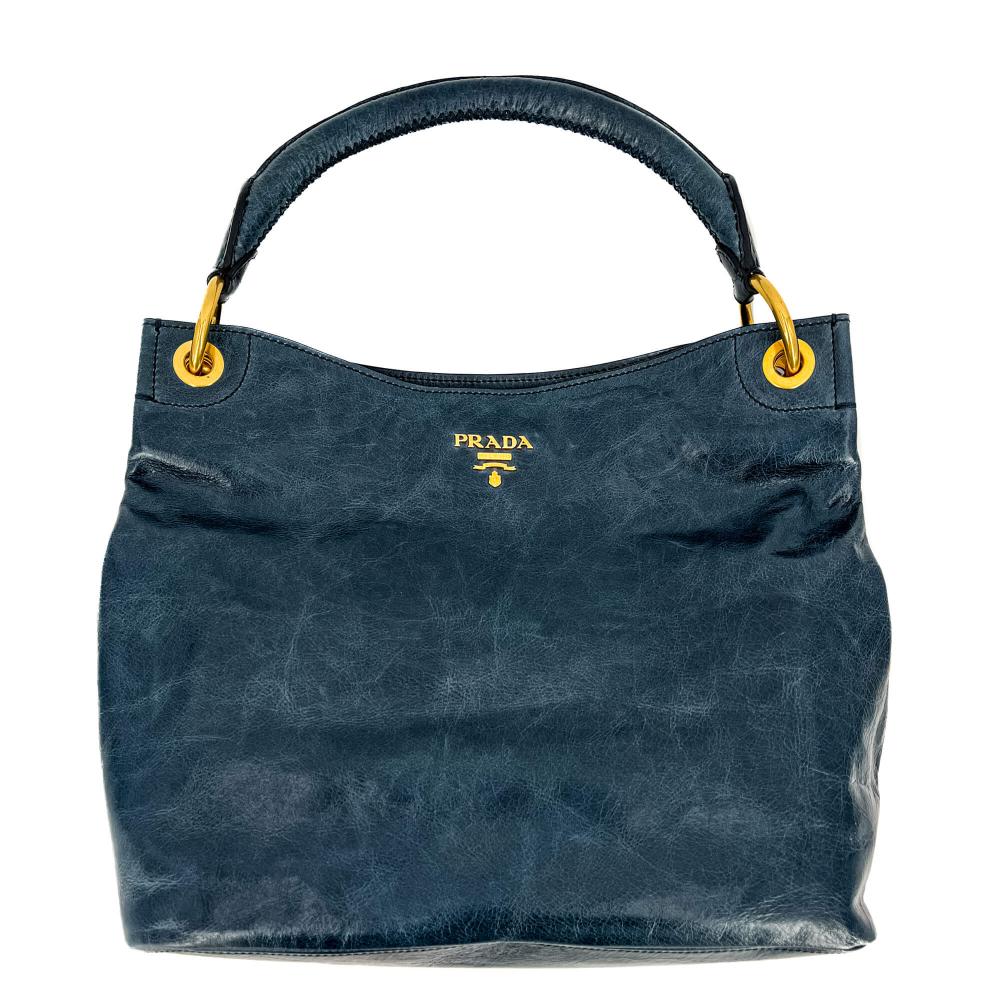 Blue Leather Prada Handbag