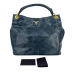 Blue Leather Prada Handbag