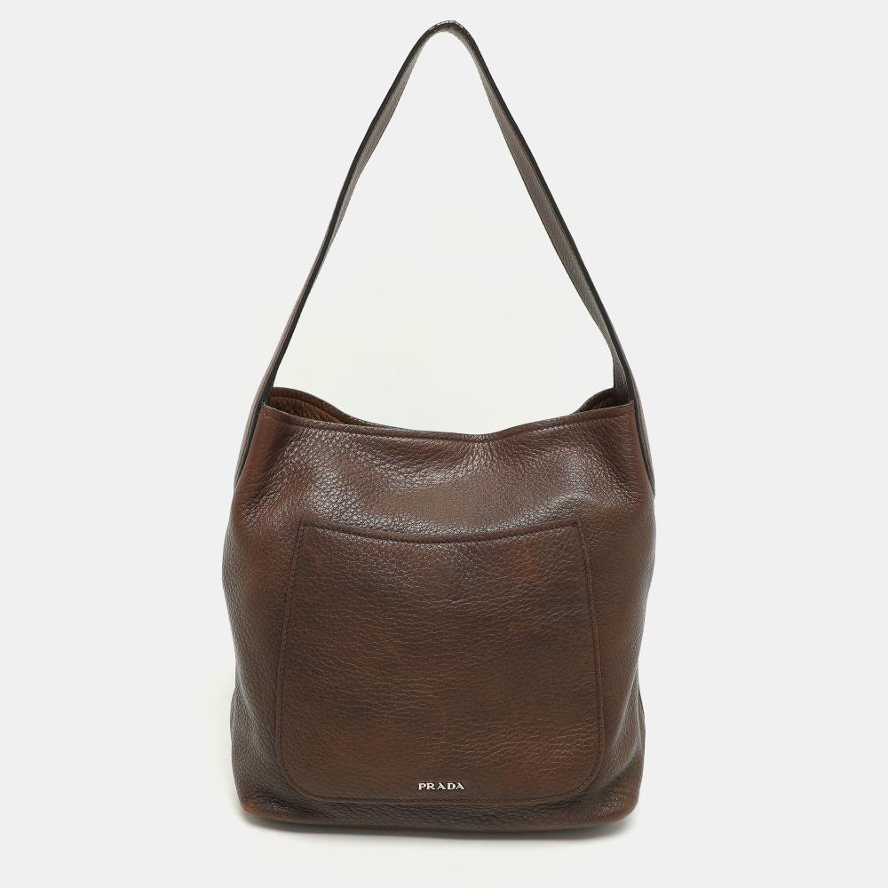 Brown Leather Prada Handbag