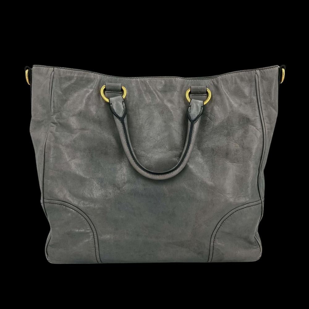 Grey Leather Prada Tote