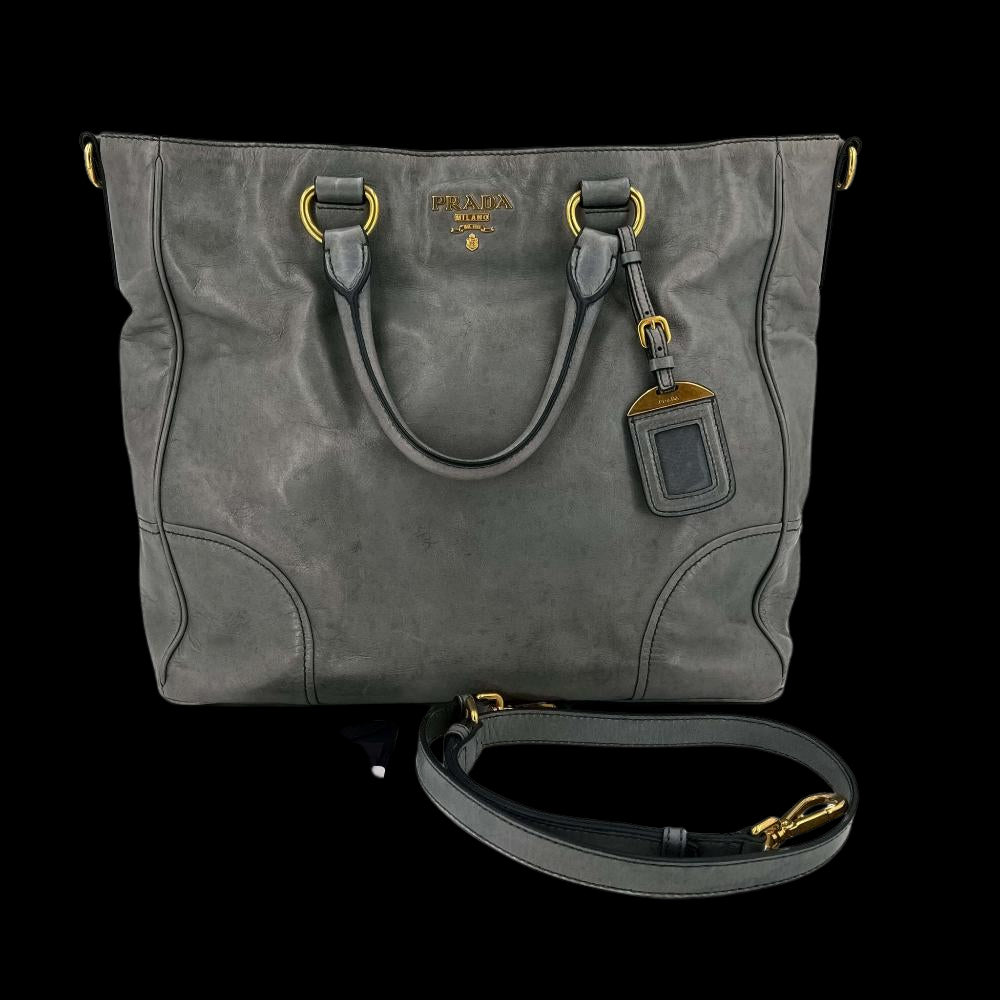Grey Leather Prada Tote