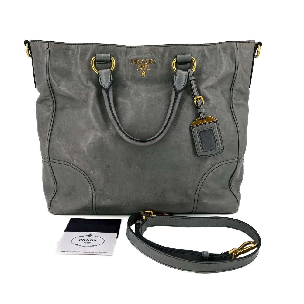Grey Leather Prada Tote