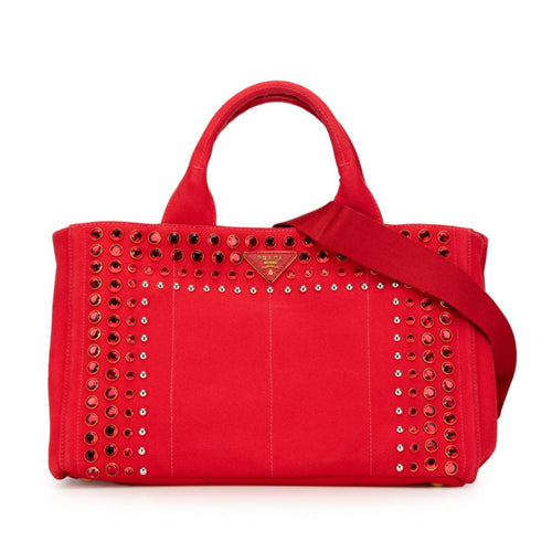 Red Canvas Prada Canapa Tote