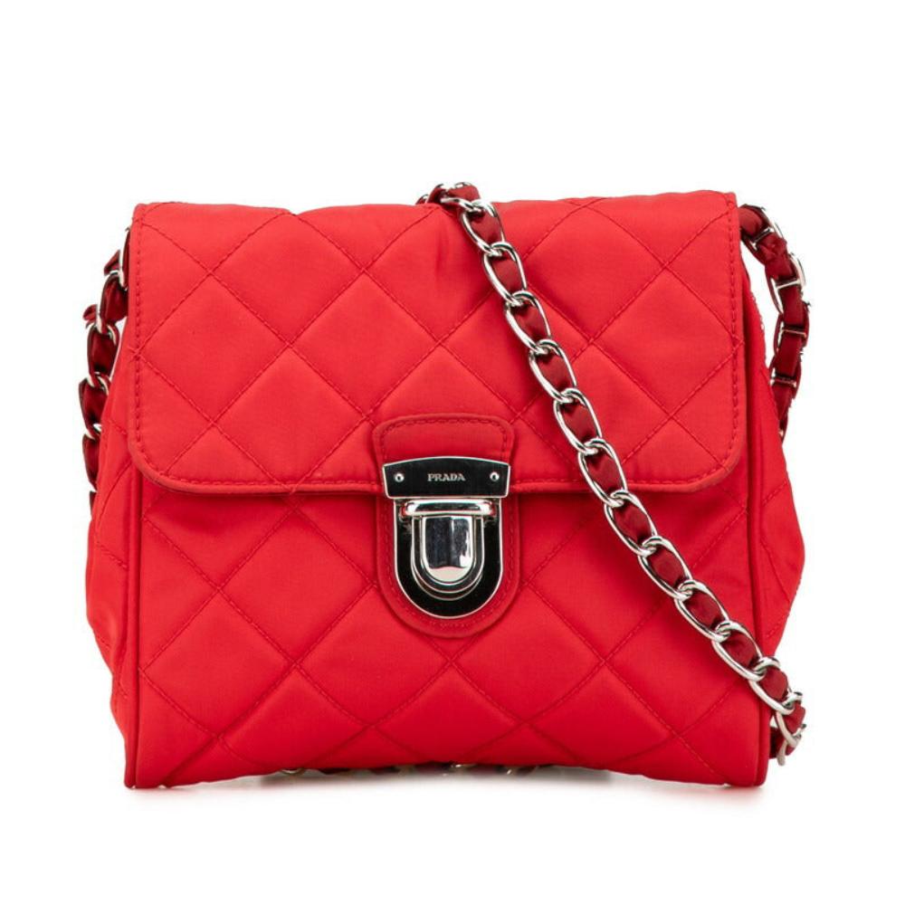 Red Canvas Prada Shoulder Bag