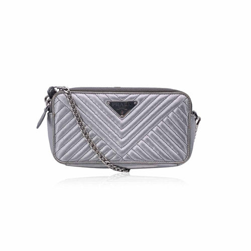 Silver Leather Prada Crossbody Bag