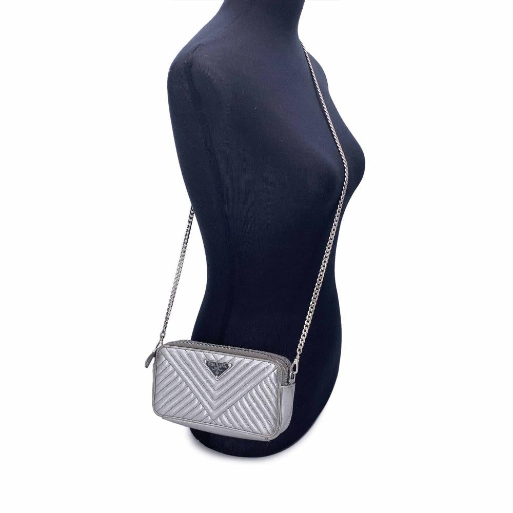 Silver Leather Prada Crossbody Bag