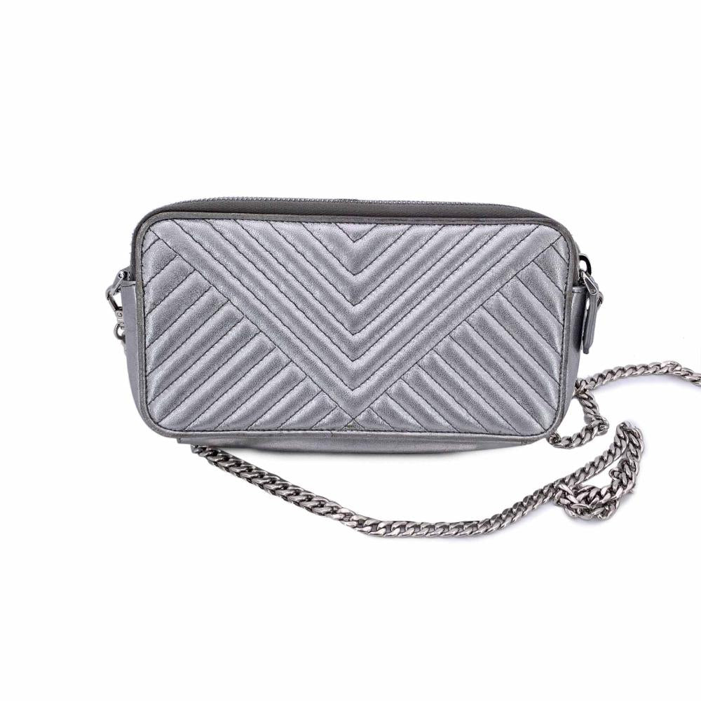 Silver Leather Prada Crossbody Bag