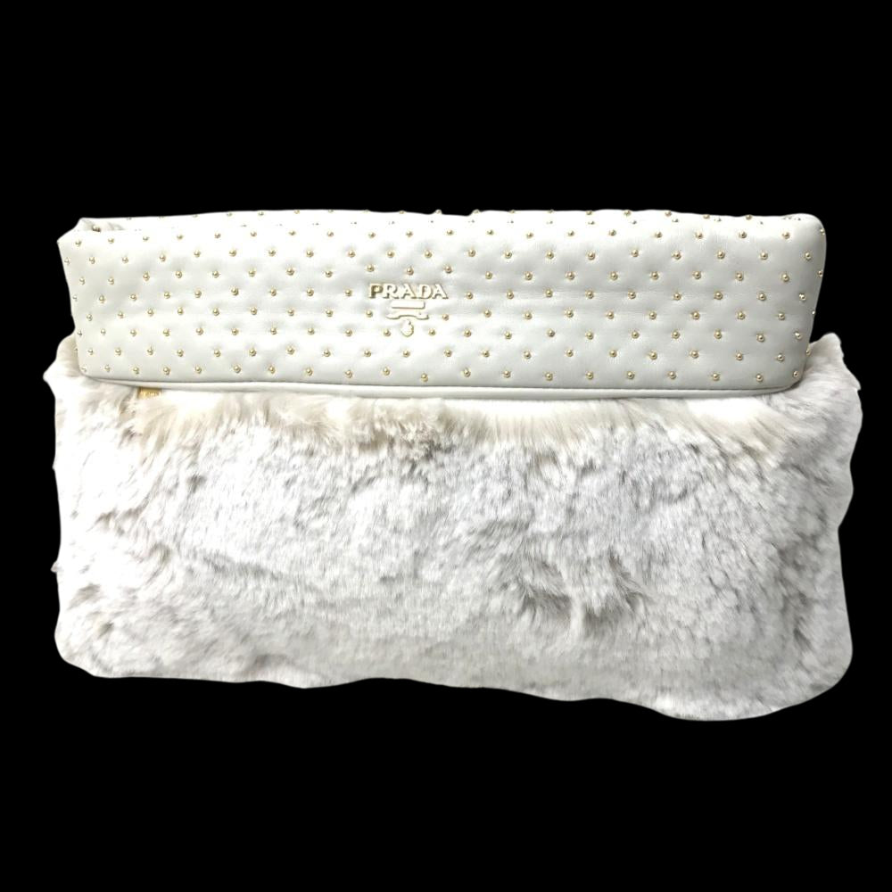White Fabric Prada Clutch