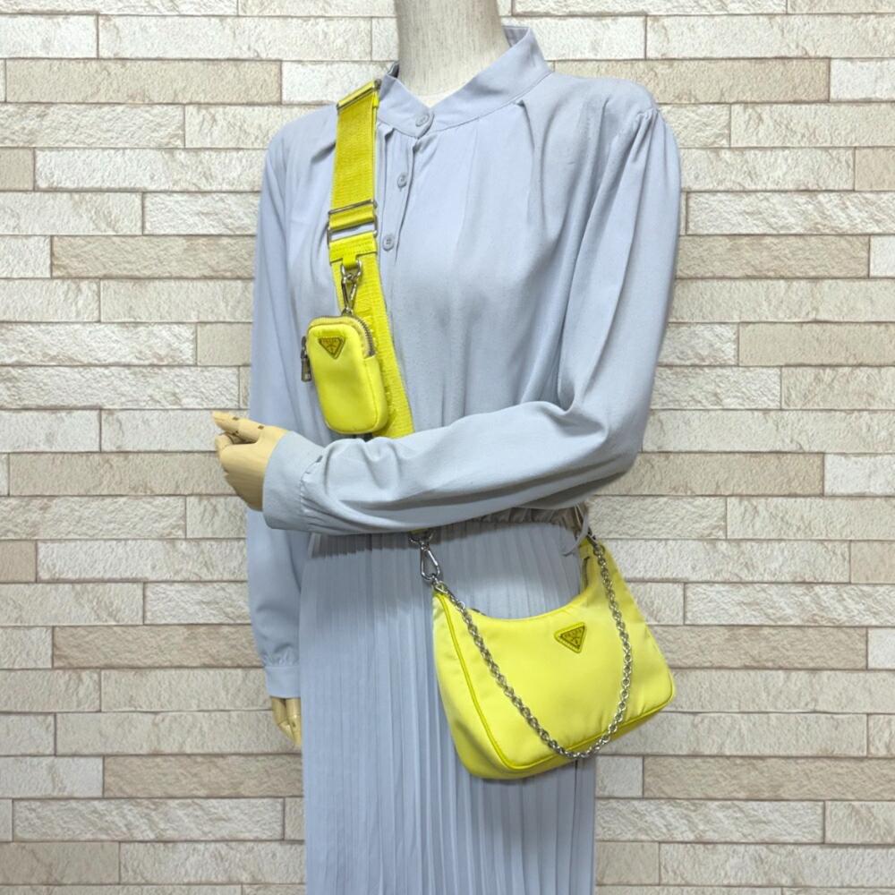 Yellow Nylon Prada Shoulder Bag
