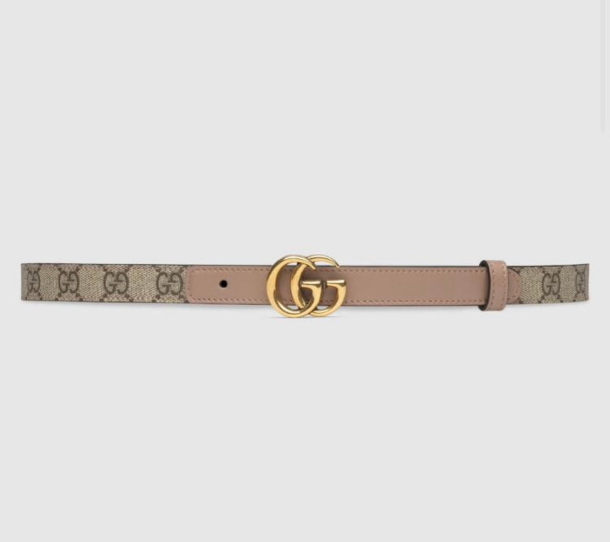 Gucci GG Marmont Thin Belt in Beige Logo Canvas