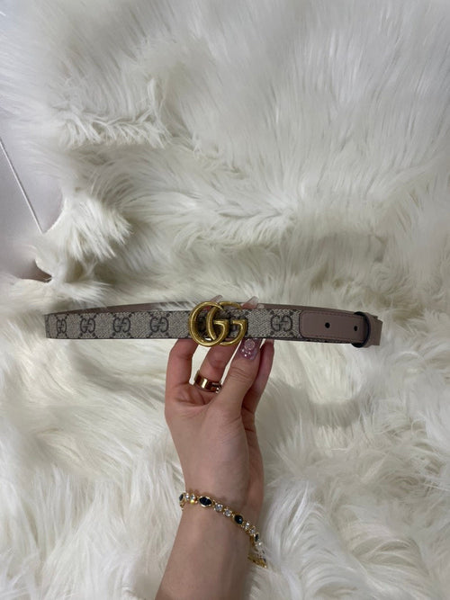 Gucci Marmont Thin Belt Gold GG Logo Beige