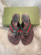 Gucci Lifford Flat Sandals Red Green Monogram Sandals