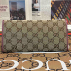 Gucci GG Monogram Beige Canvas Wallet with Pink Accents