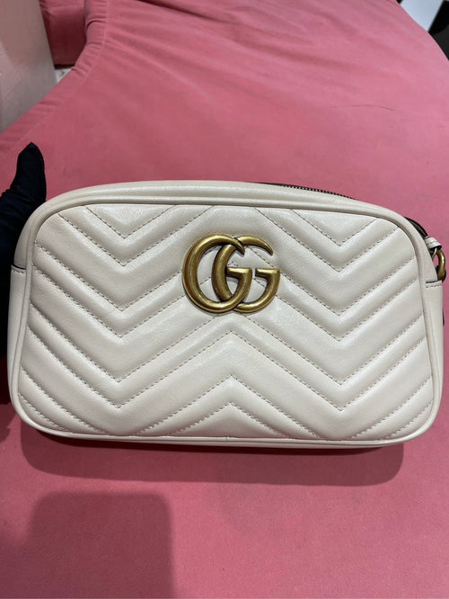 Gucci GG Marmont Camera Bag Medium White Leather Crossbody