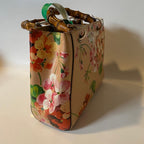 Gucci Floral Print Small Bamboo Handle Bag in Beige Leather