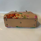 Gucci Floral Print Small Bamboo Handle Bag in Beige Leather