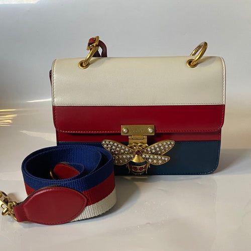 Gucci Sylvie Tricolor Top Handle Bag, Red/White/Blue, Leather
