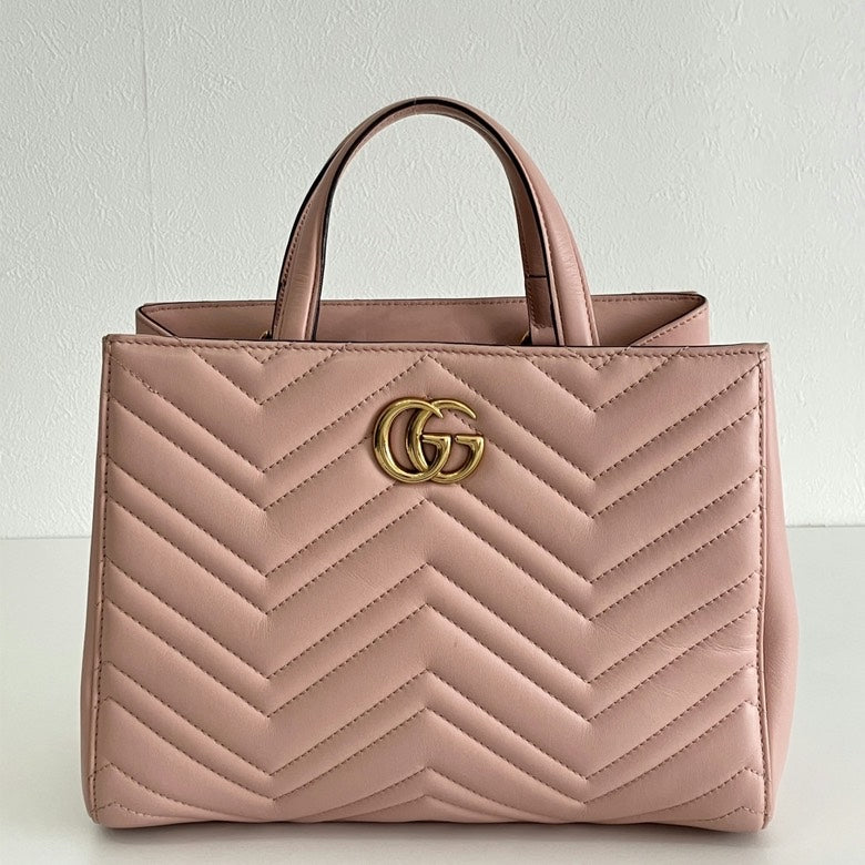 GUCCI GG Marmont Matelassé Pink Leather Top Handle Bag