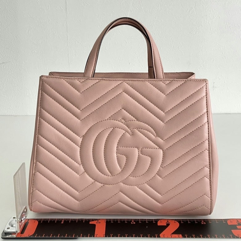 GUCCI GG Marmont Matelassé Pink Leather Top Handle Bag