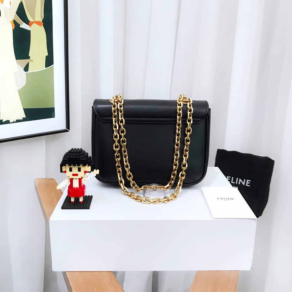Celine C Bag Black Leather Chain Strap Small