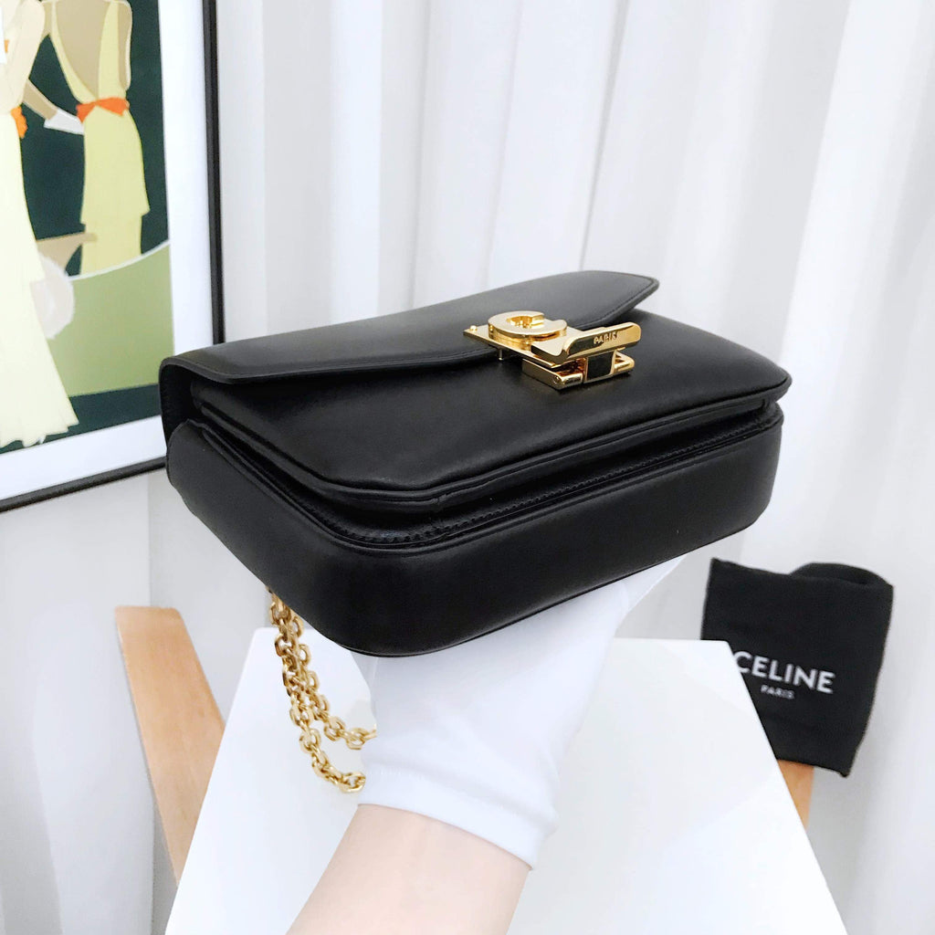 Celine C Bag Black Leather Chain Strap Small