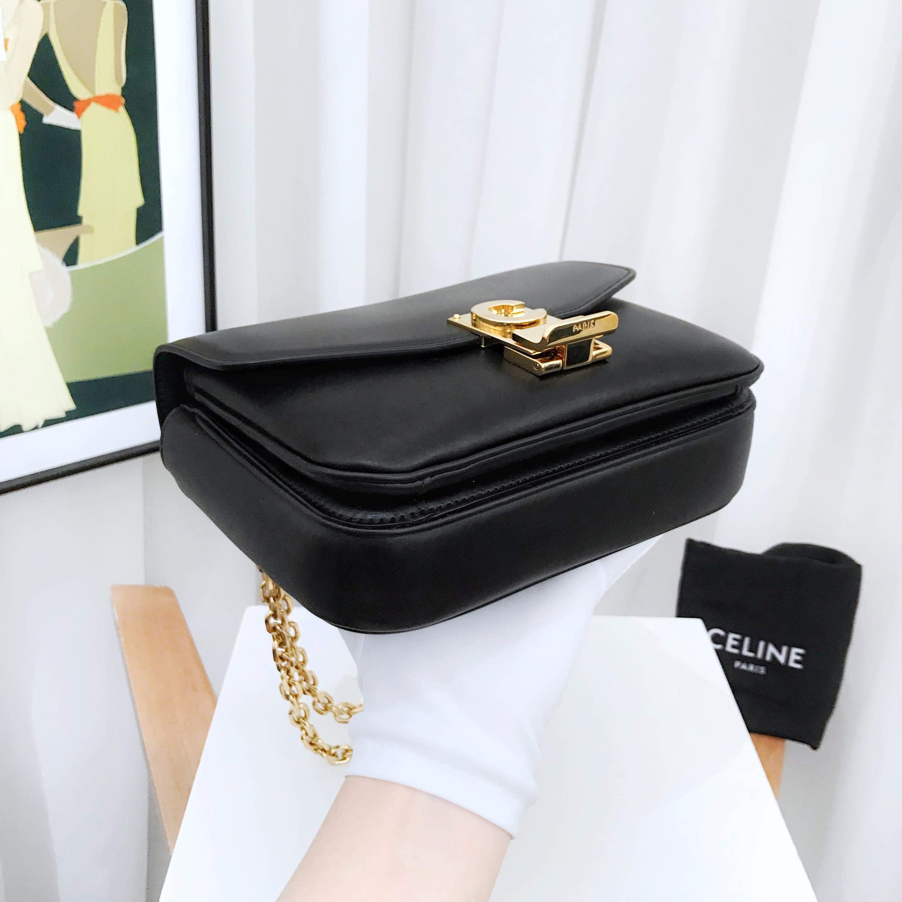 Celine C Bag Black Leather Chain Strap Small