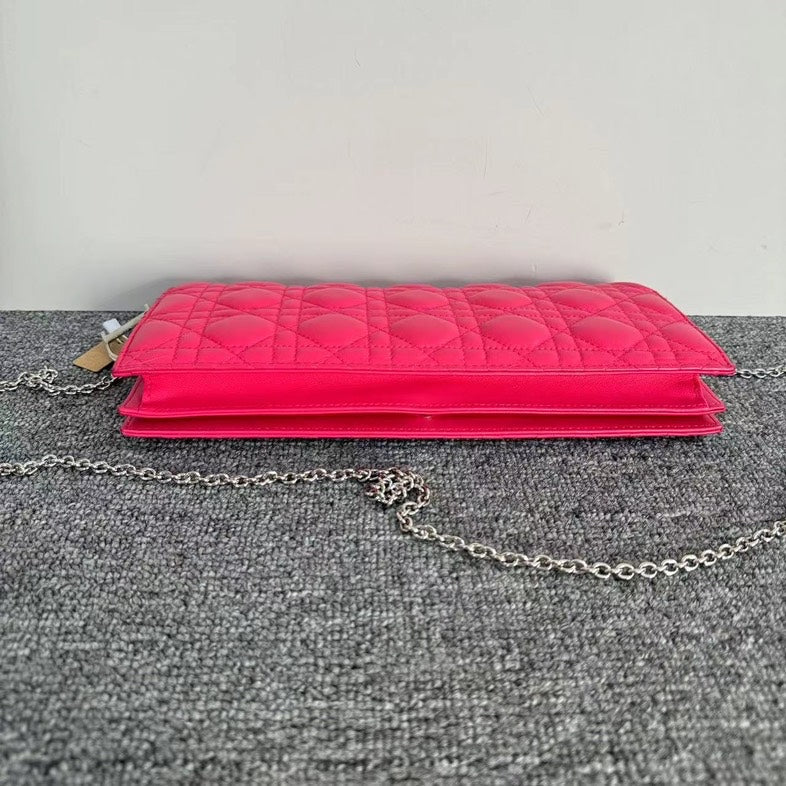 Dior Pink Cannage Quilted Wallet On Chain